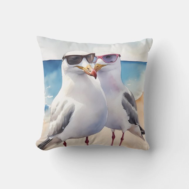 Coussin Deux Mignons Mouettes En Amour (Recto)
