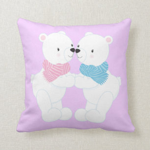 Coussin Deux mignons ours polaires en caricature