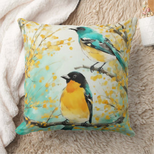 Coussin Deux oiseaux assis sur la branche de l'arbre