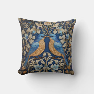 Coussin Deux Oiseaux Bleus Élégants William Morris Inspiré
