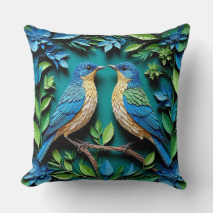 Coussin Deux oiseaux bleus et jaunes
