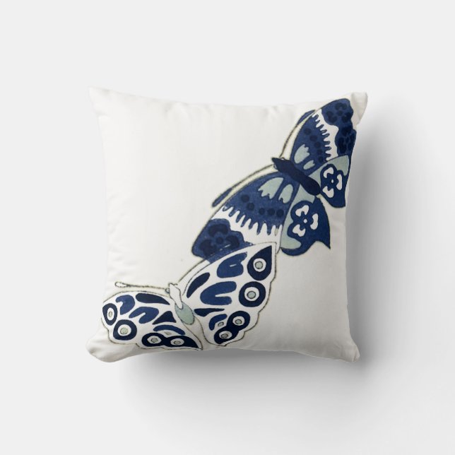 Coussin Deux papillons bleus Vintages (Recto)