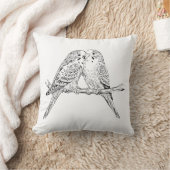 Coussin Deux perruches perchées ensemble en noir et blanc (Couverture)