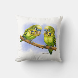 Coussin Deux perruches sur une branche dessin animé