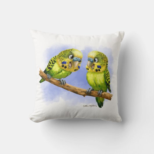 Coussin Deux perruches sur une branche dessin animé (Recto)