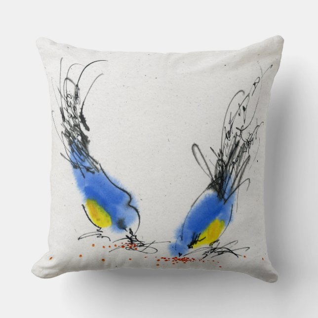 Coussin Deux petits titmouses picotant le grain. (Recto)