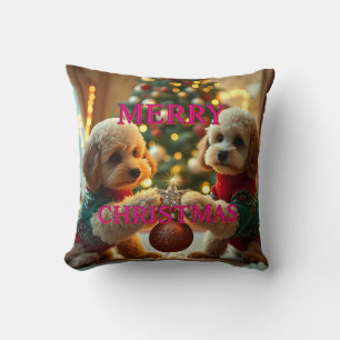 COUSSIN DEUX POODLES FÊTANT NOËL