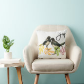Coussin "Deux pour la joie" Magpies avec accent floral. (Chaise)