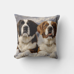 Coussin Deux Saint Bernards en neige