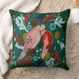 Coussin Deux tourterelles couronne florale de Noël vacance