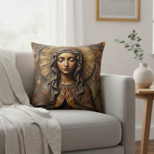 Coussin Dévotion sculptée Marie en bois