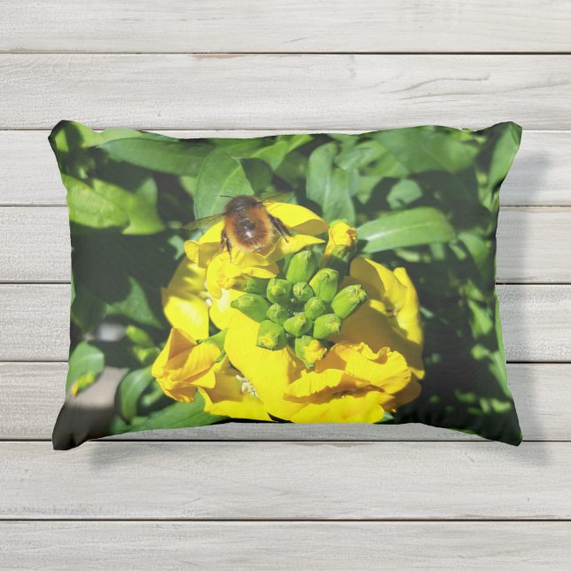 Coussin D'extérieur Abeille sur Fleurs Jaunes (Devant)