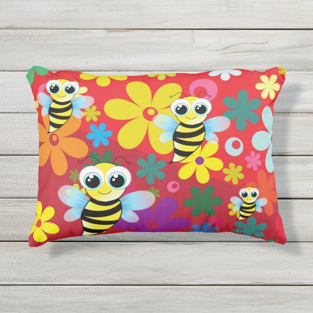 Coussin D'extérieur Abeilles heureuses (Devant)