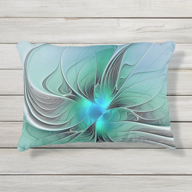 Coussin D'extérieur Abstrait avec bleu, art fractal moderne (Devant)