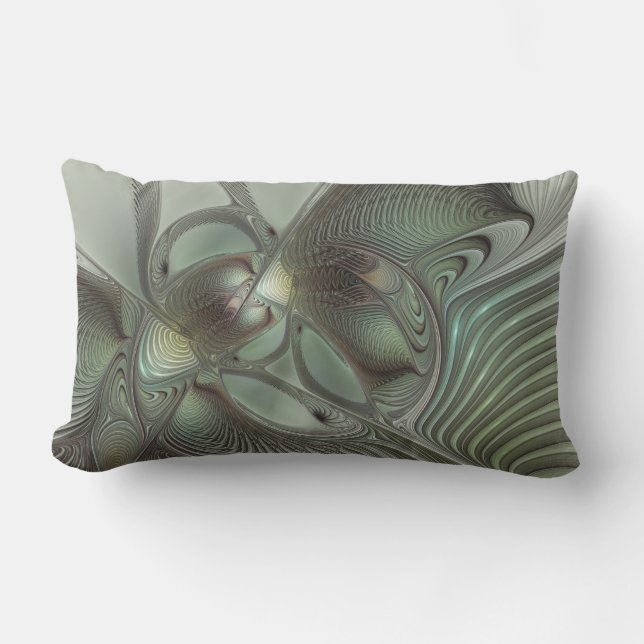 Coussin D'extérieur Abstrait Olive Sage Green Grey Fractal Art Imagina (Recto)
