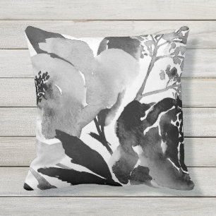 Coussin D'extérieur Accent extérieur floral noir et blanc/carreau