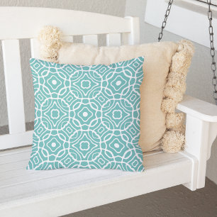 Coussin D'extérieur Aqua et blanc moderne Quatrefoil Motif extérieur