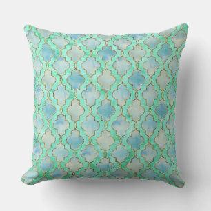 Coussin D'extérieur Aqua or et motif marocain vert