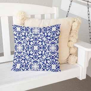 Coussin D'extérieur Aquarelle bleu Cobalt Carrelage espagnol Motif