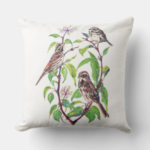 Coussin D'extérieur Aquarelle Bruant Oiseau Famille Art Nature