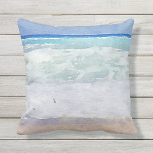 Coussin D'extérieur Aquarelle de conception de plage de paysage marin