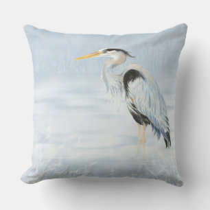 Coussin D'extérieur Aquarelle Great Blue Heron Oiseau Art de la faune