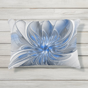 Coussin D'extérieur Aquarelle gris bleu Abstrait Fractal Art Flower