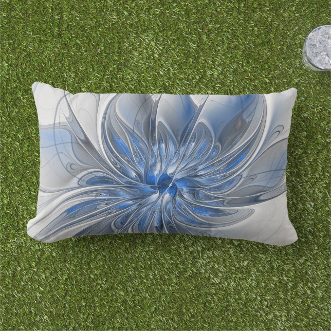 Coussin D'extérieur Aquarelle gris bleu Abstrait Fractal Art Flower (Herbe)