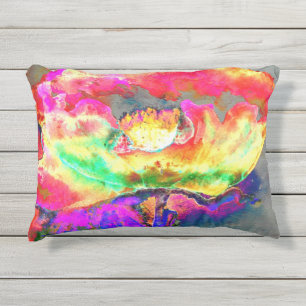 Coussin D'extérieur aquarelle jaune rose Abstraite peinture florale