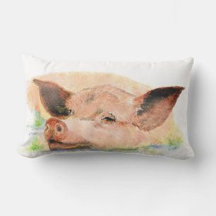 Coussin D'extérieur Aquarelle Joyeux dormant Cochon ferme art animal