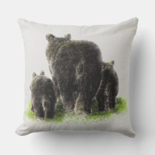 Coussin D'extérieur Aquarelle Ours noir Art de la nature animale