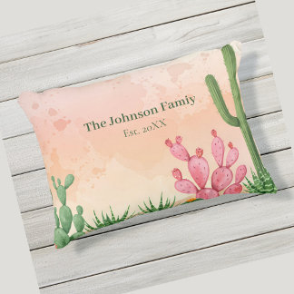 Coussin D'extérieur Aquarelle personnalisée Cactus du désert Nom de fa