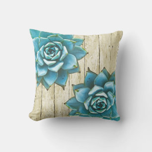 Coussin D'extérieur Aquarelle succulente sur bois de Shabby