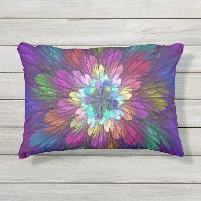 Coussin D'extérieur Art abstrait fractal de fleurs psychédéliques colo (Devant)