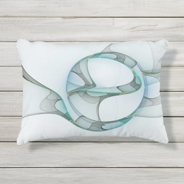 Coussin D'extérieur Art Abstrait moderne Fractal Bleu Turquoise Gris (Devant)