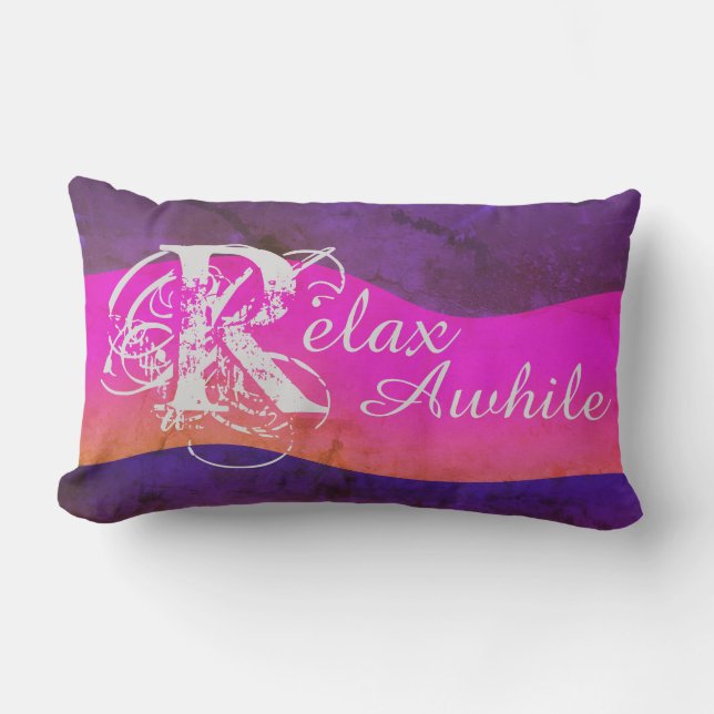 Coussin D'extérieur Art Abstrait Rustique "Relax Awhile" Rose violet (Recto)