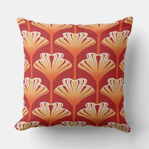 Coussin D'extérieur Art Déco Lily, Tangerine Orange et Or