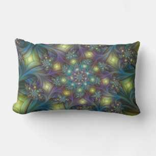 Coussin D'extérieur Art fractal abstrait illuminé brillant sarcelle vi