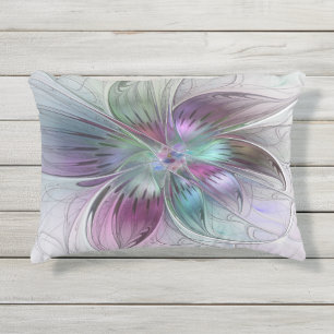 Coussin D'extérieur Art fractal floral abstrait coloré moderne