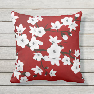 Coussin D'extérieur Asie Floral blanc cerisier rouge