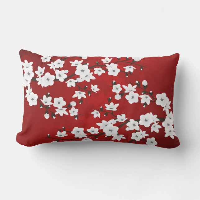 Coussin D'extérieur Asie Floral blanc cerisier rouge (Recto)