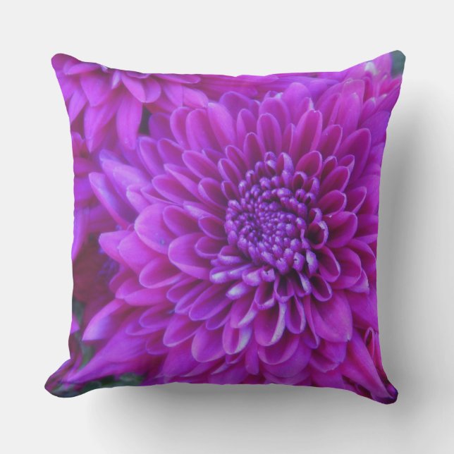 Coussin d'extérieur aux chrysanthèmes violets (Recto)