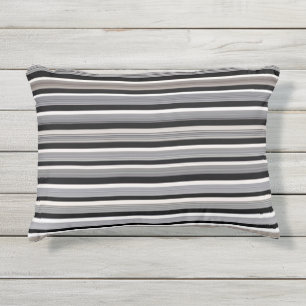 Coussin D'extérieur Bandes - Noir Blanc Gris Couleurs Douces