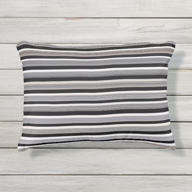 Coussin D'extérieur Bandes - Noir Blanc Gris Couleurs Douces (Devant)