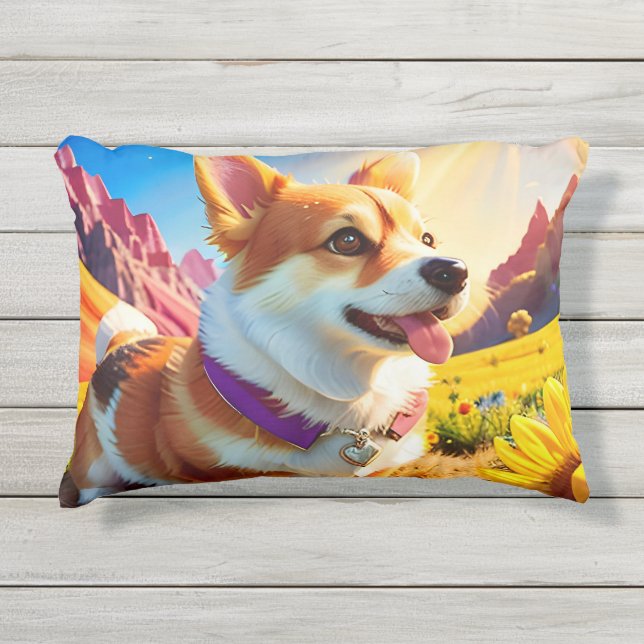 Coussin D'extérieur Beau Chien de Corgi Quatre (Devant)