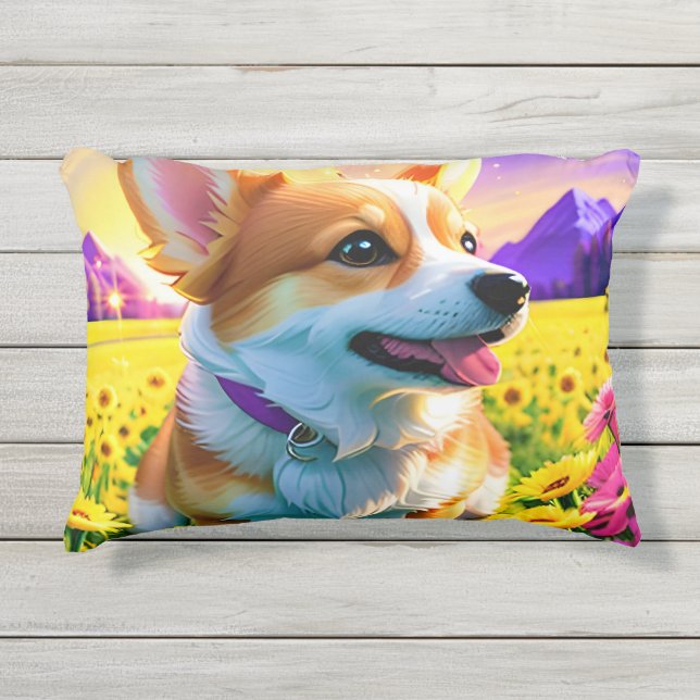 Coussin D'extérieur Beau Chien de Corgi Trois (Devant)