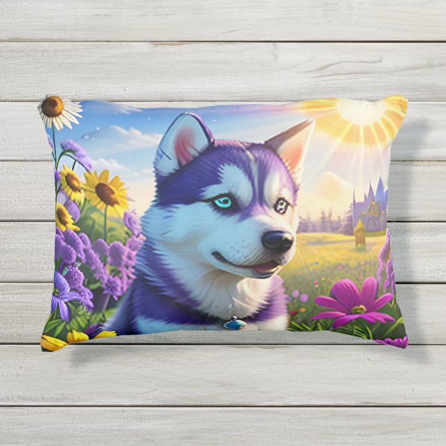 Coussin D'extérieur Beau Husky Chien Quatre (Devant)