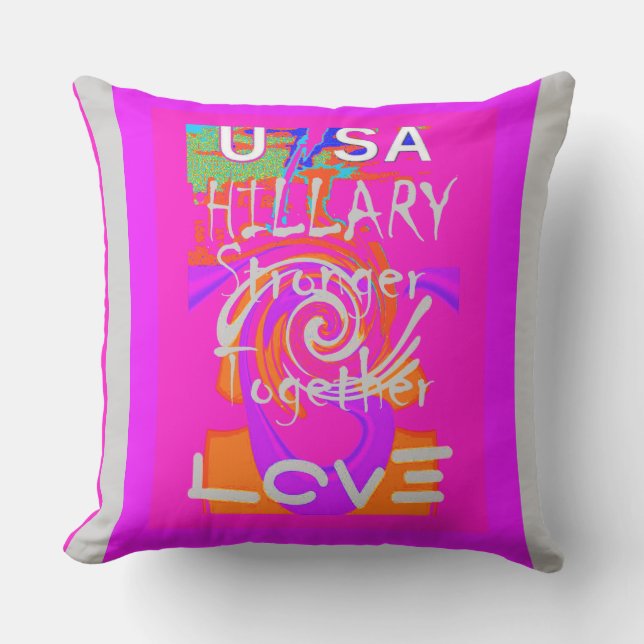 Coussin D'extérieur Bébé rose Hillary USA Président plus fort ensemble (Recto)