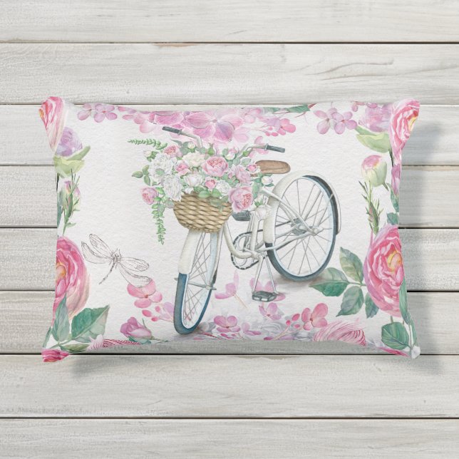 Coussin D'extérieur Bicyclette et fleurs élégantes (Devant)