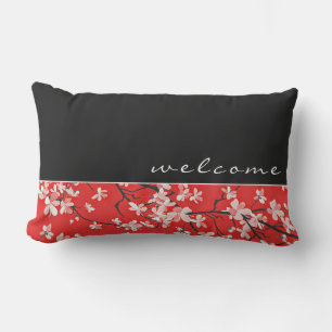 Coussin D'extérieur Bienvenue  Blossements rouges de cerisiers noirs e